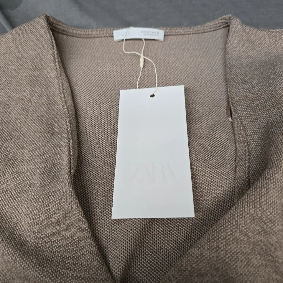 ZARA BROWN SLEEVELESS KNIT TOP WITH WRAP FRONT LARGE