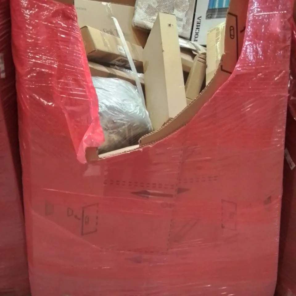 PALLET CONTAINING VARIOUS ASSORTED BOXED HOUSEHOLD ITEMS TO INCLUDE: KITCHEN SINK TAP, BUG ZAPPER, FOLDING SCOOTER AND LOTS MORE UNMARKED BOXED ITEMS 