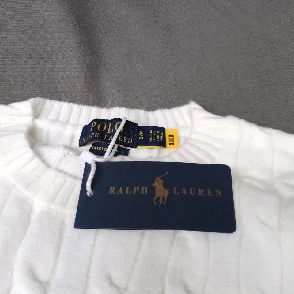 POLO RALPH LAUREN CREAM KNITTED JUMPER WITH TAGS, SMALL