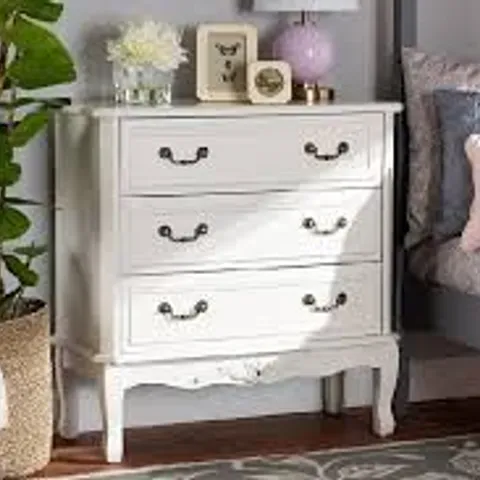 BOXED HOMESDIRECT365 3 DRAWER ANTIQUE FRENCH STYLE CHEST OF DRAWERS - WHITE