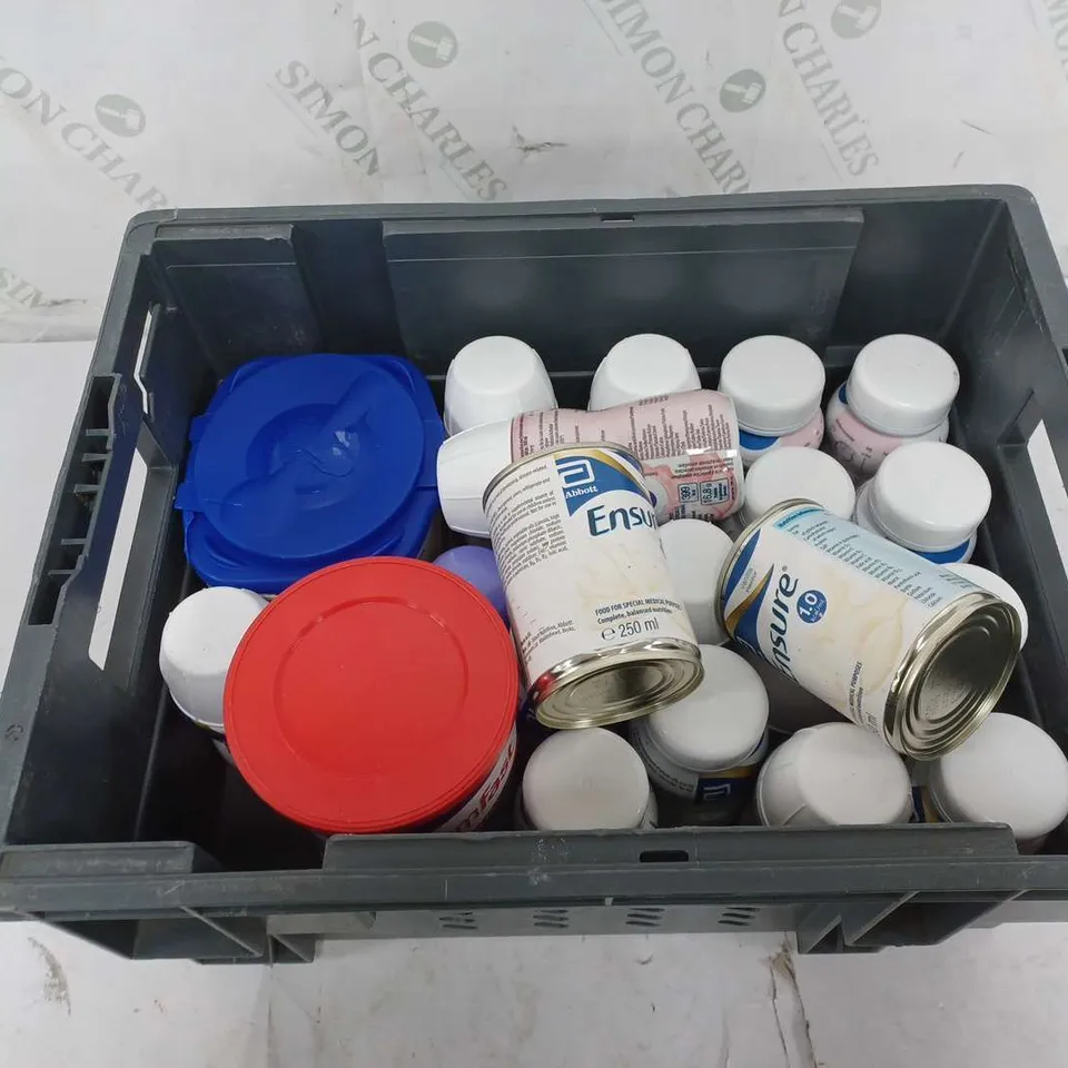 ASSORTED FOOD TOTE TO INCLUDE NUTRIENT DRINKS, SLIMFAST MEAL, AND NUTRICIA MILK POWDER ETC. 