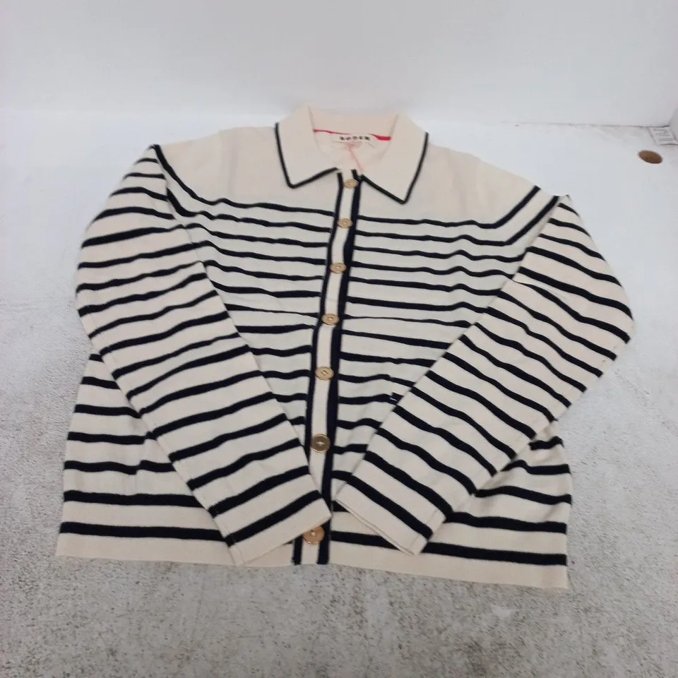 BODEN WOMEN’S KNIT CARDIGAN – STRIPED CREAM & NAVY, UK S