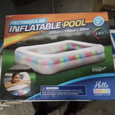 BOXED HELLO SUMMER RECTANGULAR INFLATABLE POOL 200CM X 150CM X 50CM