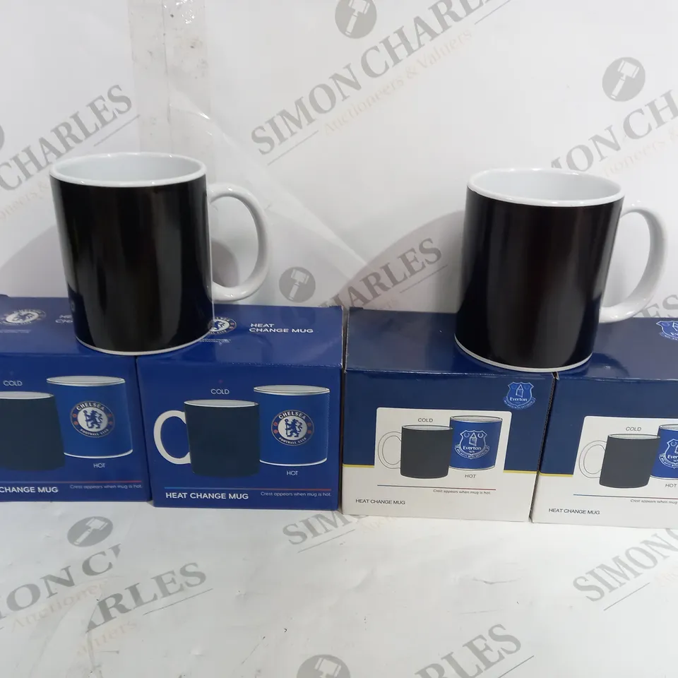 5 OFFICIALLY LICENSED PREMIER LEAGUE FOOTBALL CLUB HEAT CHANGE MUGS TO INCLUDE 2 CHELSEA, 2 EVERTON, 1 WEST HAM