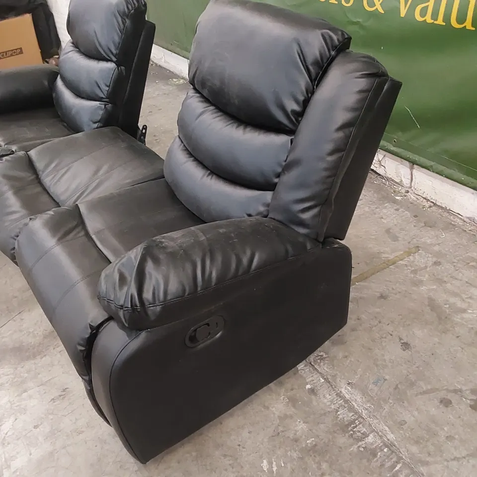 DESIGNER 3 SEATER BLACK LEATHER MANUAL RECLINER SOFA