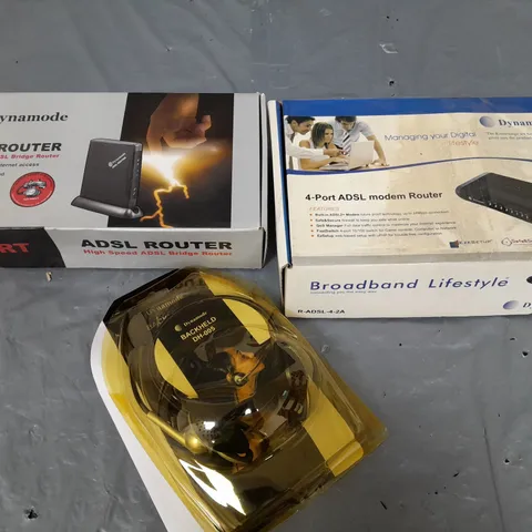BOX OF APPROXIMATELY 20 ASSORTED ELECTRICAL ITEMS TO INCLUDE MODEMS, HEADSETS, NETWORK ADAPTERS ETC - COLLECTION ONLY