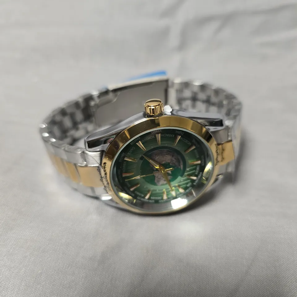 MENS ERNEST FERDINAND WATCH – GLOBAL DIAL – STAINLESS STEEL STRAP