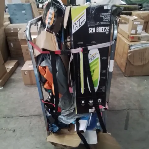 CAGE OF UNTESTED ASSORTED INFLATABLE KAYAKS AND ACCESSORIES