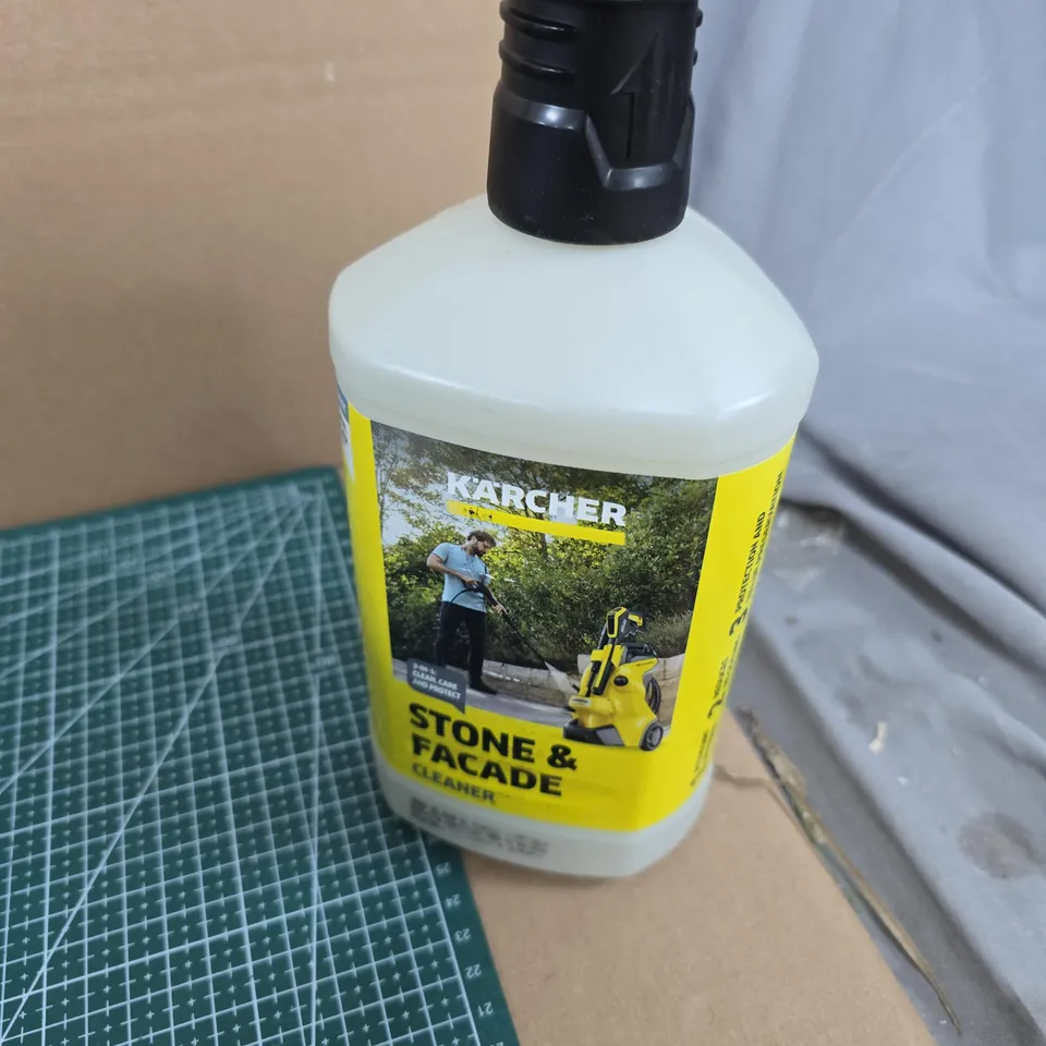 TOTE OF APPROXIMATELY 12 ASSORTED LIQUIDS TO INCLUDE: KARCHER STONE AND FACADE CLEANER 