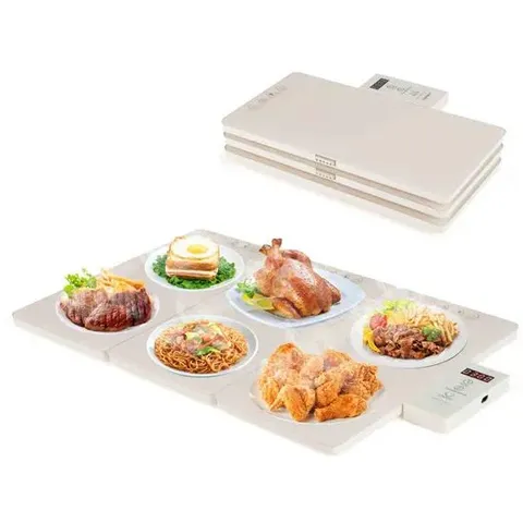 BOXED COSTWAY BEIGE ELECTRIC FOOD WARMING TRAY WITH ADJUSTABLE TEMPERATURE CONTROL