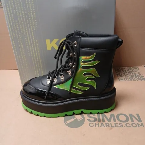 BOXED PAIR OF KOI CHA CHA CHA HOLOGRAM FLAME BOOT - UK 10