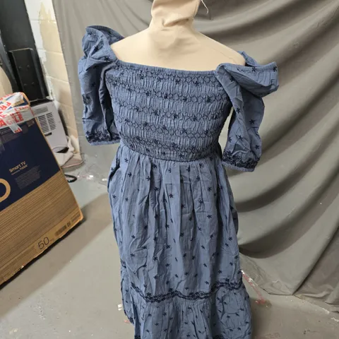NOBODY'S CHILD BLUE SMOCKED DRESS WITH PUFF SLEEVES, UK 6