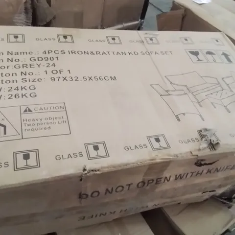BOXED 4PCS IRON&RATTAN KD SOFA SET GREY
