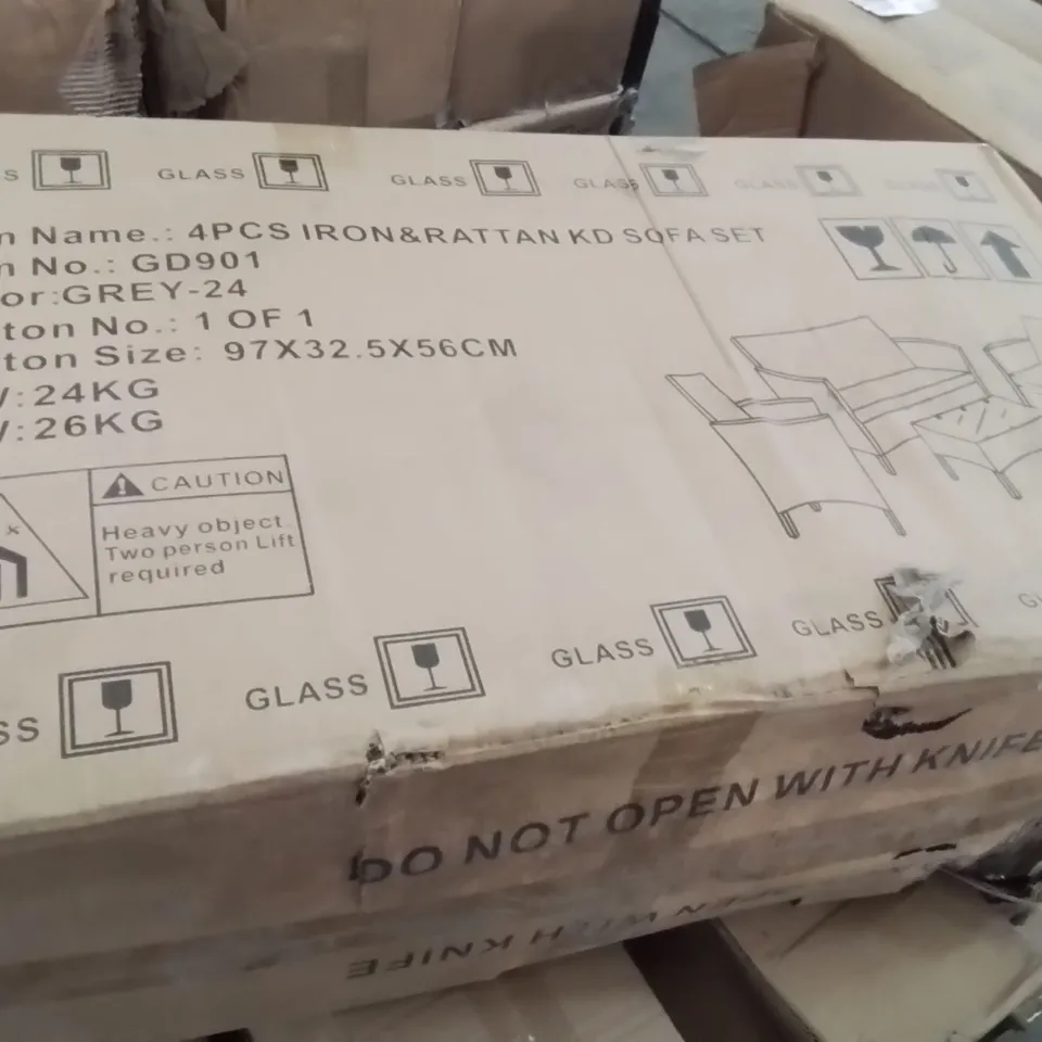 BOXED 4PCS IRON&RATTAN KD SOFA SET GREY