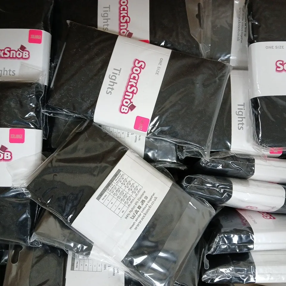 BOX OF APPROXIMATELY 100 PAIRS OF SOCKSNOB TIGHTS IN BLACK - XXL - COLLECTION ONLY