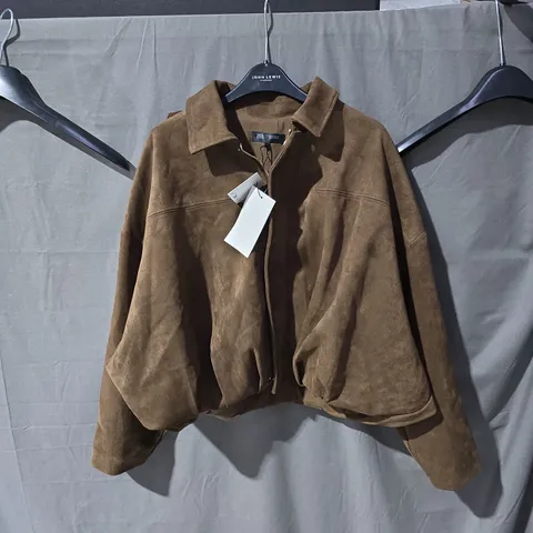 ZARA BROWN SUEDE-LOOK ZIP JACKET, WOMEN – UK SIZE S