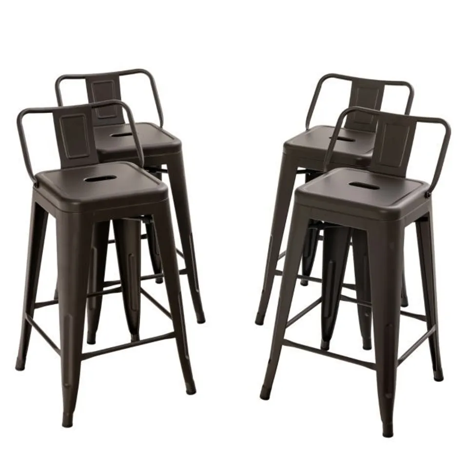 BOXED COSTWAY 24” METAL CHAIRS SET OF 4 WITH REMOVABLE BACK - GUN METAL