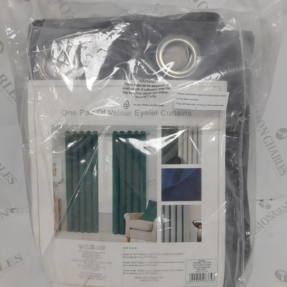 HOME CURTAINS THERMAL VELOUR EYELET CURTAINS IN MID GREY 165CM X 229CM