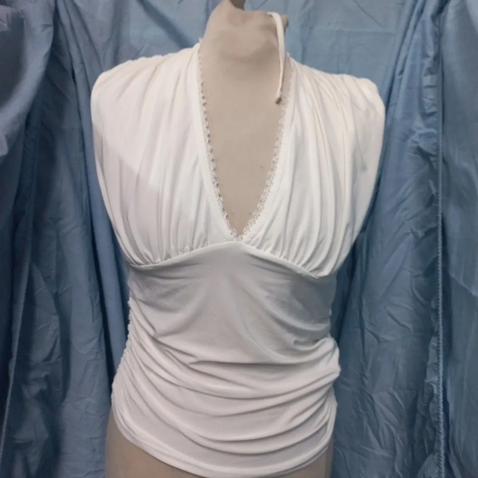 MISS SELFRIDGE WHITE V-NECK RUCHED TANK TOP – UK 12-14 (EU 40-42, US 8-10)