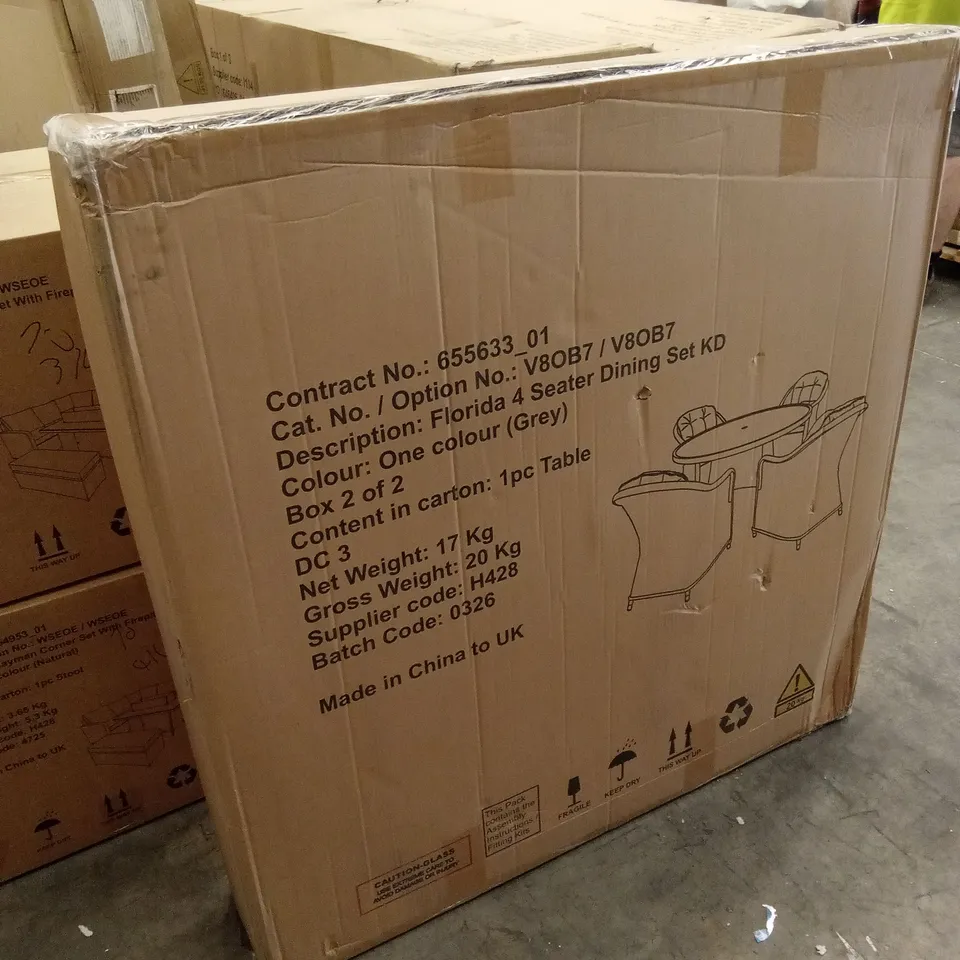 BOXED FLORIDA 4 SEATER OUTDOOR TABLE // NO CHAIRS, TABLE ONLY (1 BOX)