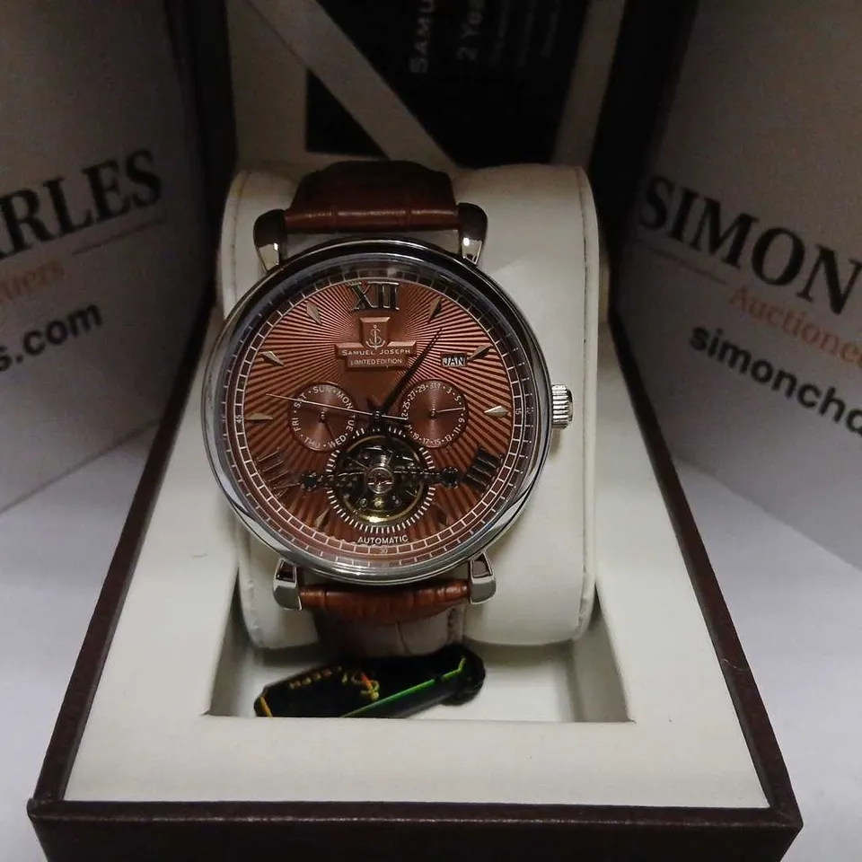 SAMUEL JOSEPH AUTOMATIC LIMITED EDITION SILVER BROWN WRISTWATCH