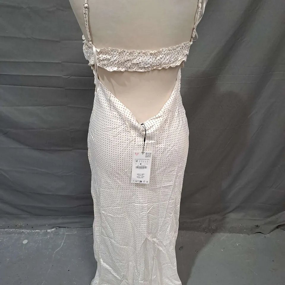 ZARA BACKLESS MIDI DRESS IN CREAM POLKA SIZE M