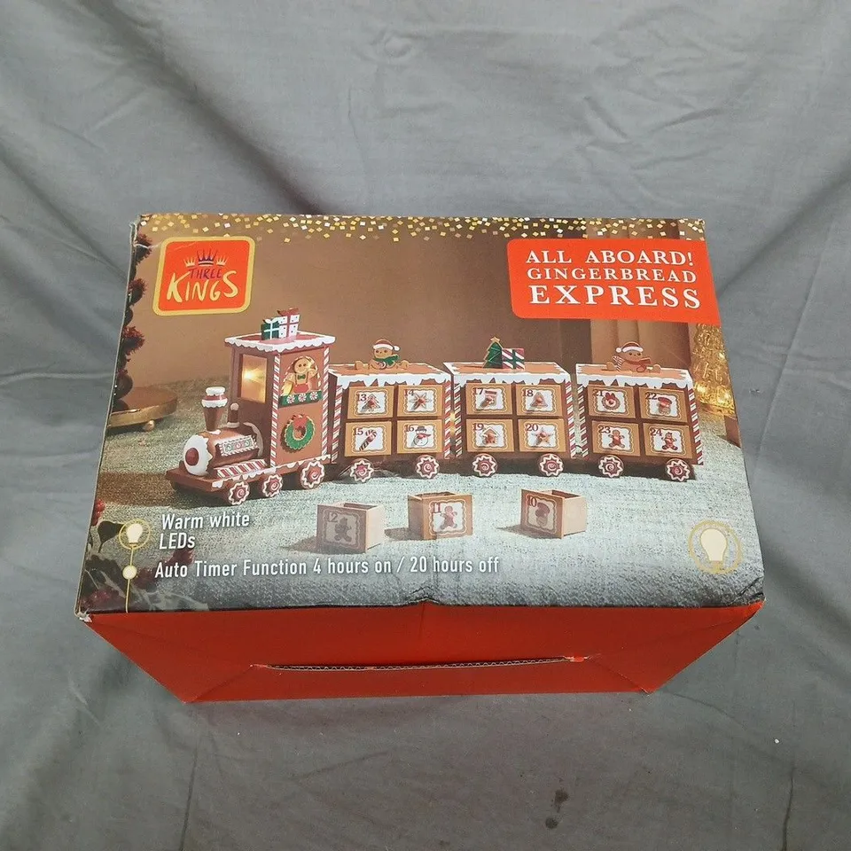 BOXED THREE KINGS GINGERBREAD TRAIN LIGHT UP ADVENT CALENDAR RRP £29.99