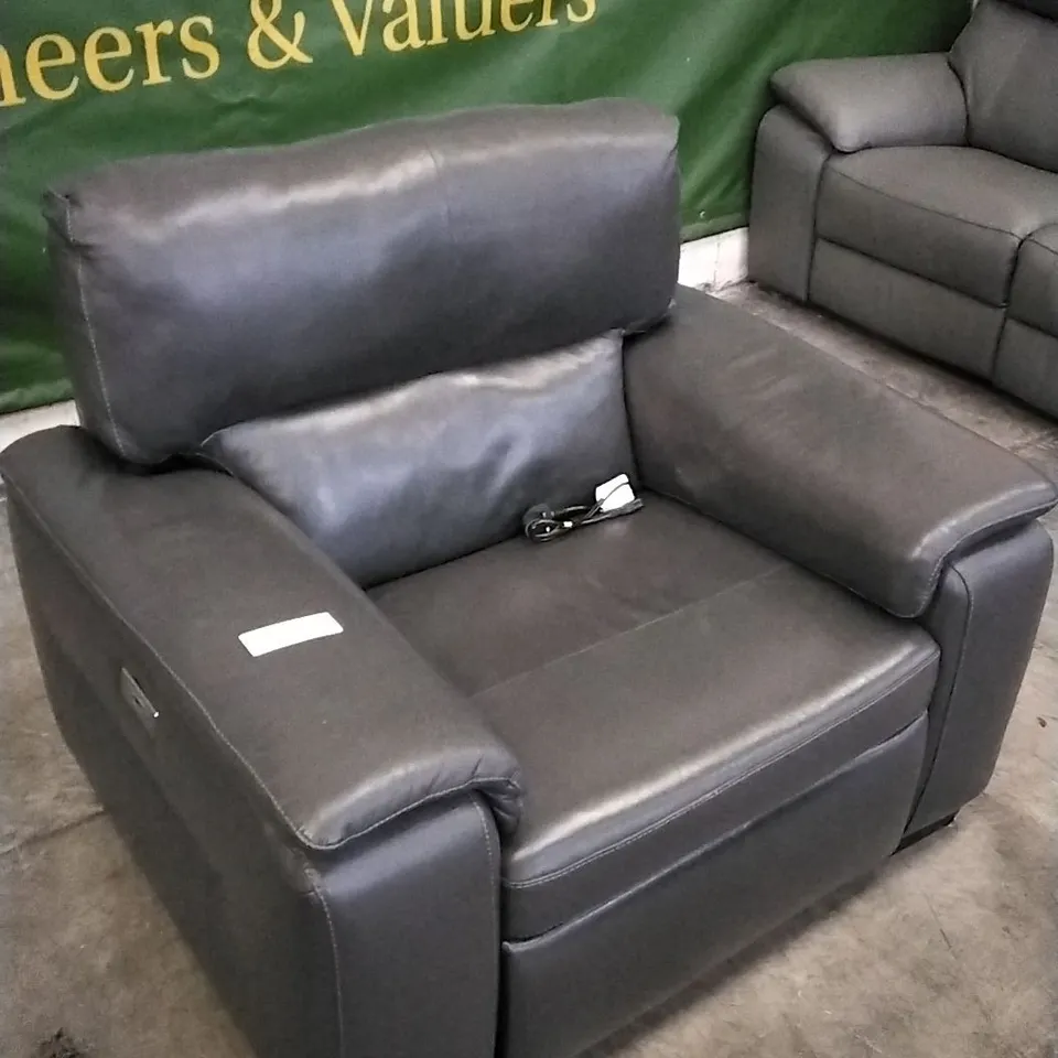 QUALITY ITALIAN DESIGNER GRADO POWER RECLINER ARMCHAIR IN CHARCOAL GREY LEATHER