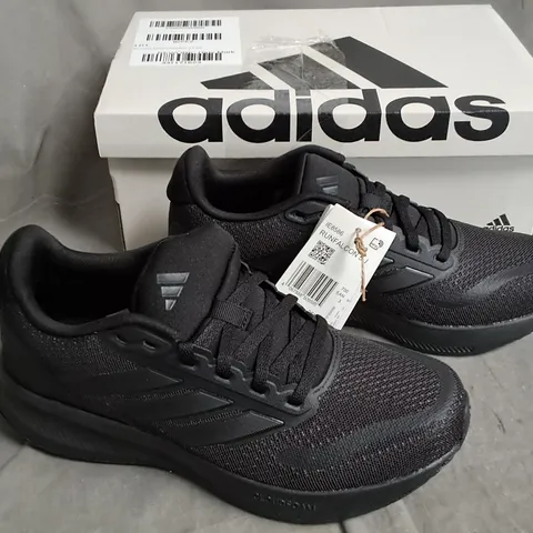 BOXED PAIR OF ADIDASBLACK TRAINERS SIZE 3