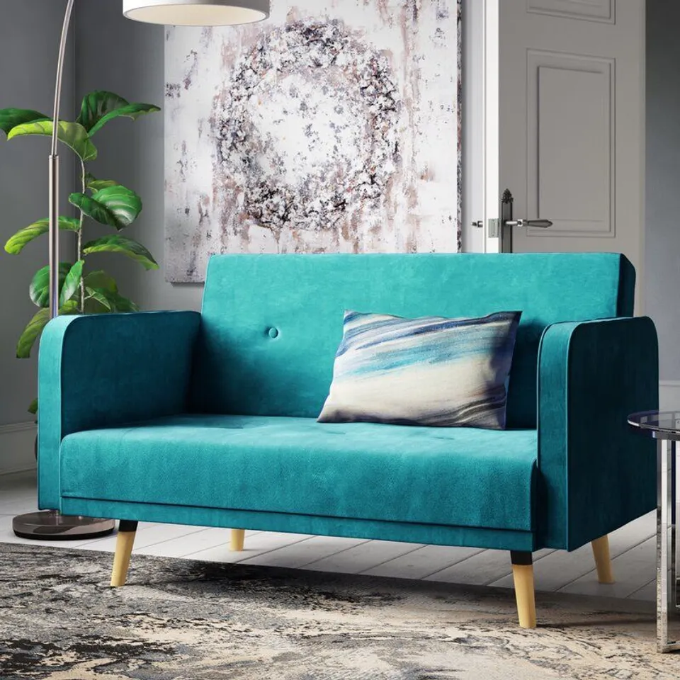 BOXED REBER 2 SEATER UPHOLSTERED LOVESEAT- TEAL