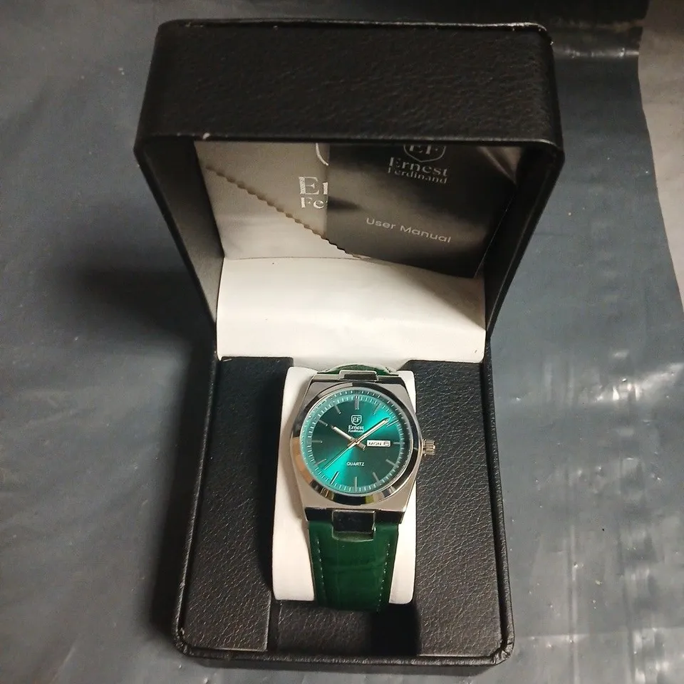 ERNEST FERDINAND WRISTWATCH – GREEN DIAL, GREEN LEATHER STRAP 