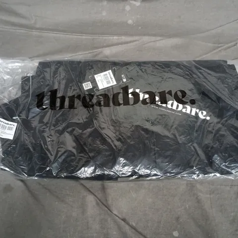 BAGGED THREADBARE. BLACK LADIES SORCERY LONG HOODED TRENCH COAT -  UK 12