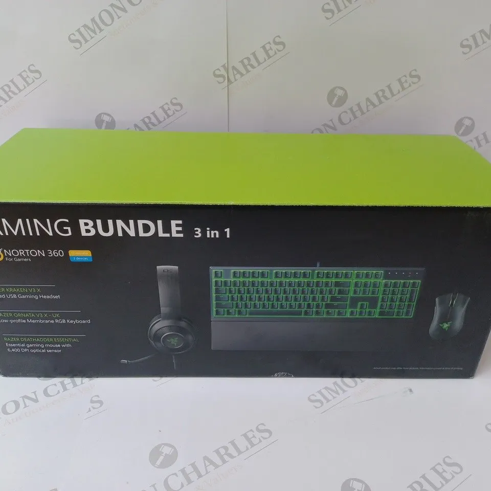 BRAND NEW BOXED RAZER GAMING BUNDLE 3 IN 1 TO INCLUDE - GAMING HEADSET, MEMBRANE RGB KEYBOARD AND ESSENTIAL GAMING MOUSE