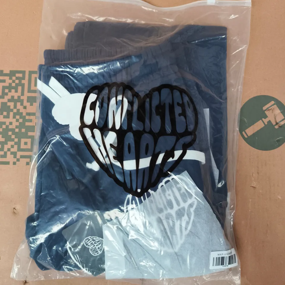 BAGGED CONFLICTED HEARTS JOGGERS IN NAVY SIZE SMALL