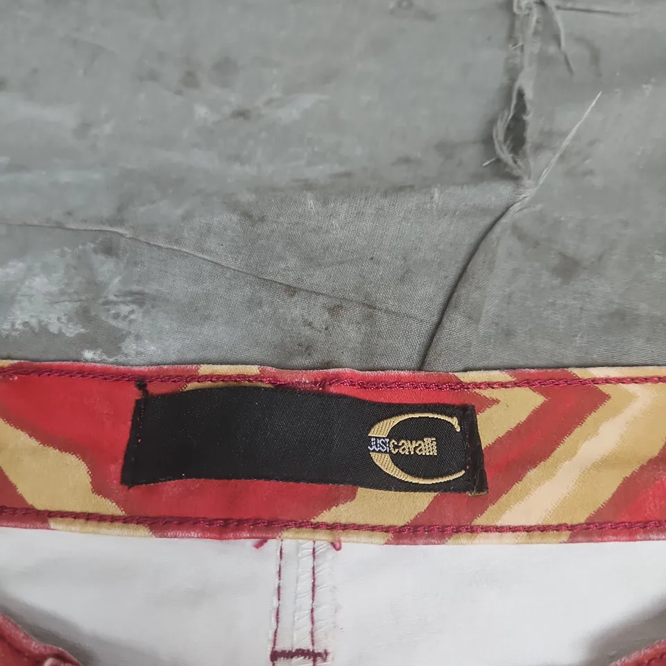 Just Cavalli Women's Trousers – Red & Gold Zebra Print, EU 42 Made in Italy