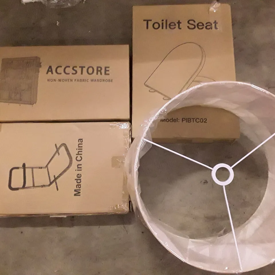 PALLET OF ASSORTED PRODUCTS INCLUDING ACCSTORE NON-WOVEN FABRIC WARDROBE, TOILET SEAT, LAMP SHADE, POP UP TENT
