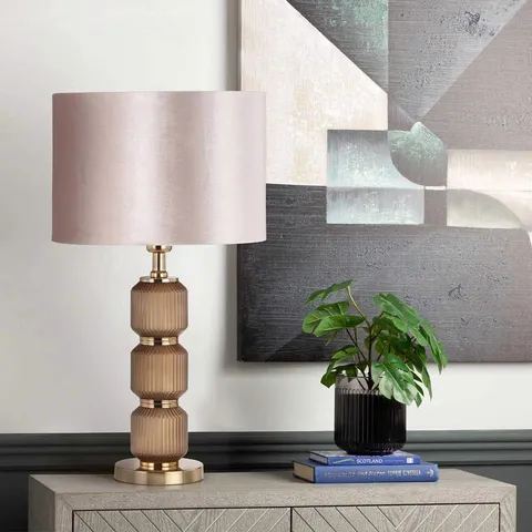 BOXED 57CM BEDSIDE TABLE LAMP WITH GLASS BASE FOR BEDROOM FURNITURE 