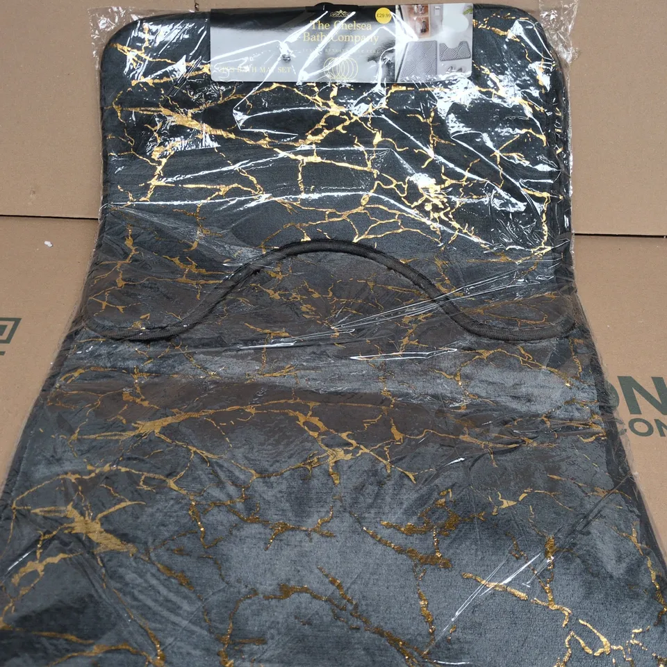 THE CHELSEA BATH COMPANY 2-PIECE BATH MAT SET – BLACK WITH GOLD MARBLE PATTERN