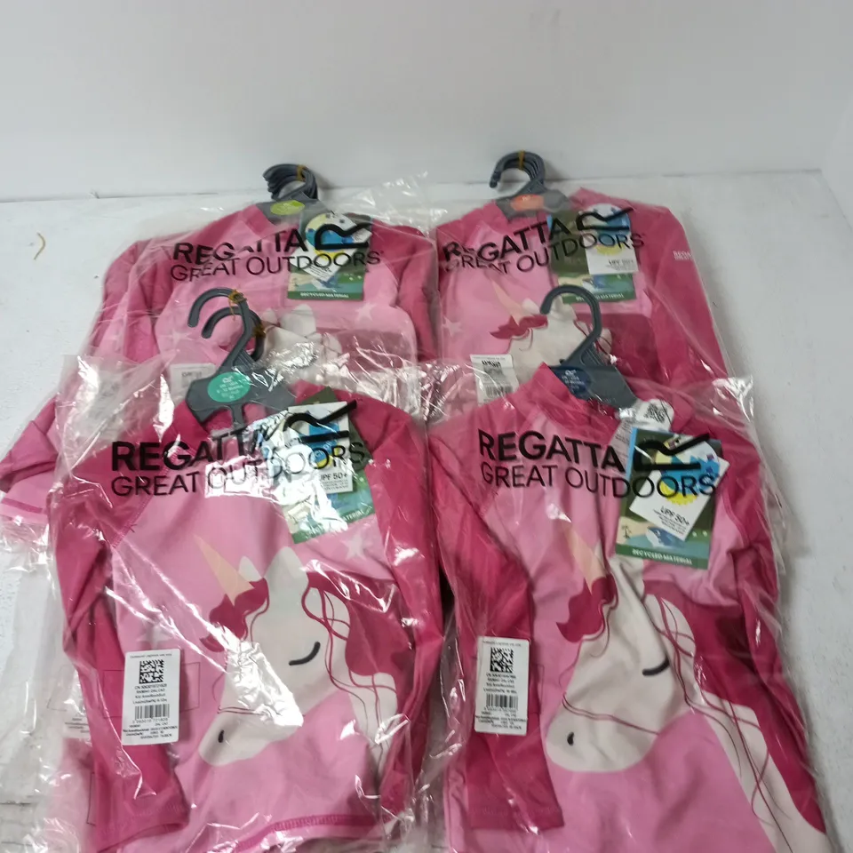 APPROXIMATELY 35 BRAND NEW REGATTA KIDS ANIMAL RASH SUITS IN UNICORN PINK IN VARIOUS SIZES
