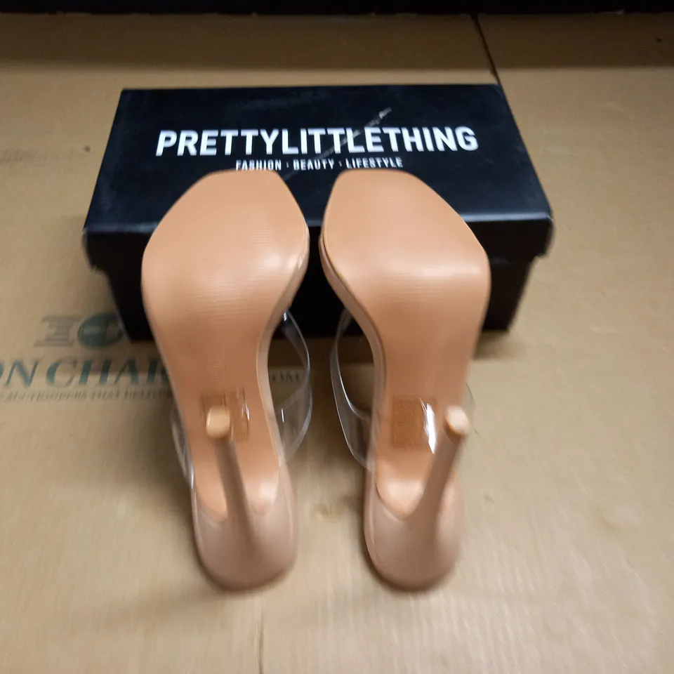PAIR OF PRETTYLITTLETHINGS CLEAR TOE HEELED SANDALS - UK 3