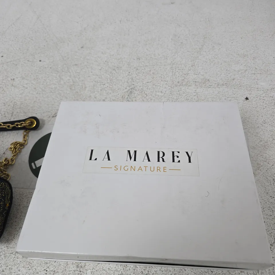 LA MAREY SIGNATURE BLACK HANDBAG WITH GOLD EMBROIDERY