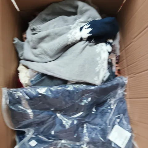 LARGE BOX OF APPROXIMATELY 25 ASSORTED CLOTHING ITEMS IN VARIOUS COLOURS, STYLES AND SIZES - COLLECTION ONLY