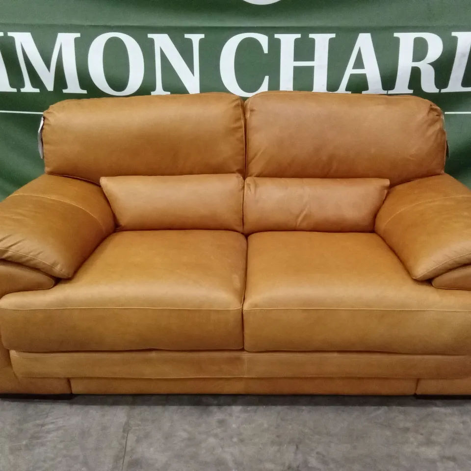 QUALITY DESIGNER ITALIAN MADE BRUNELLO 2 SEATER LEATHER LOVESEAT SOFA - TAN