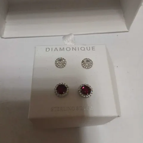 DIAMONIQUE 2CT TW 2 PIECE HALO EARRING SET STERLING SILVER 