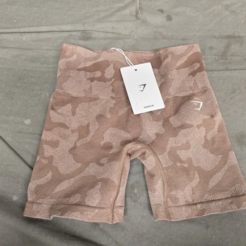 BAGGED GYMSHARK ADAPT CAMO SEAMLESS SHORTS IN BROWN - XXS