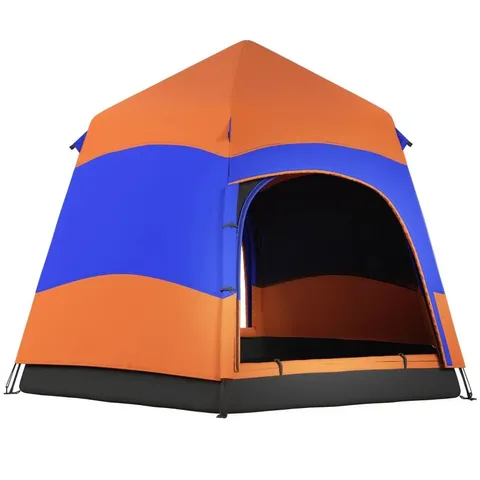 BOXED OUTSUNNY SIX MAN HEXAGON CAMPING TENT WITH HANG HOOK AND CARRY BAG - ORANGE AND BLUE (1 BOX)