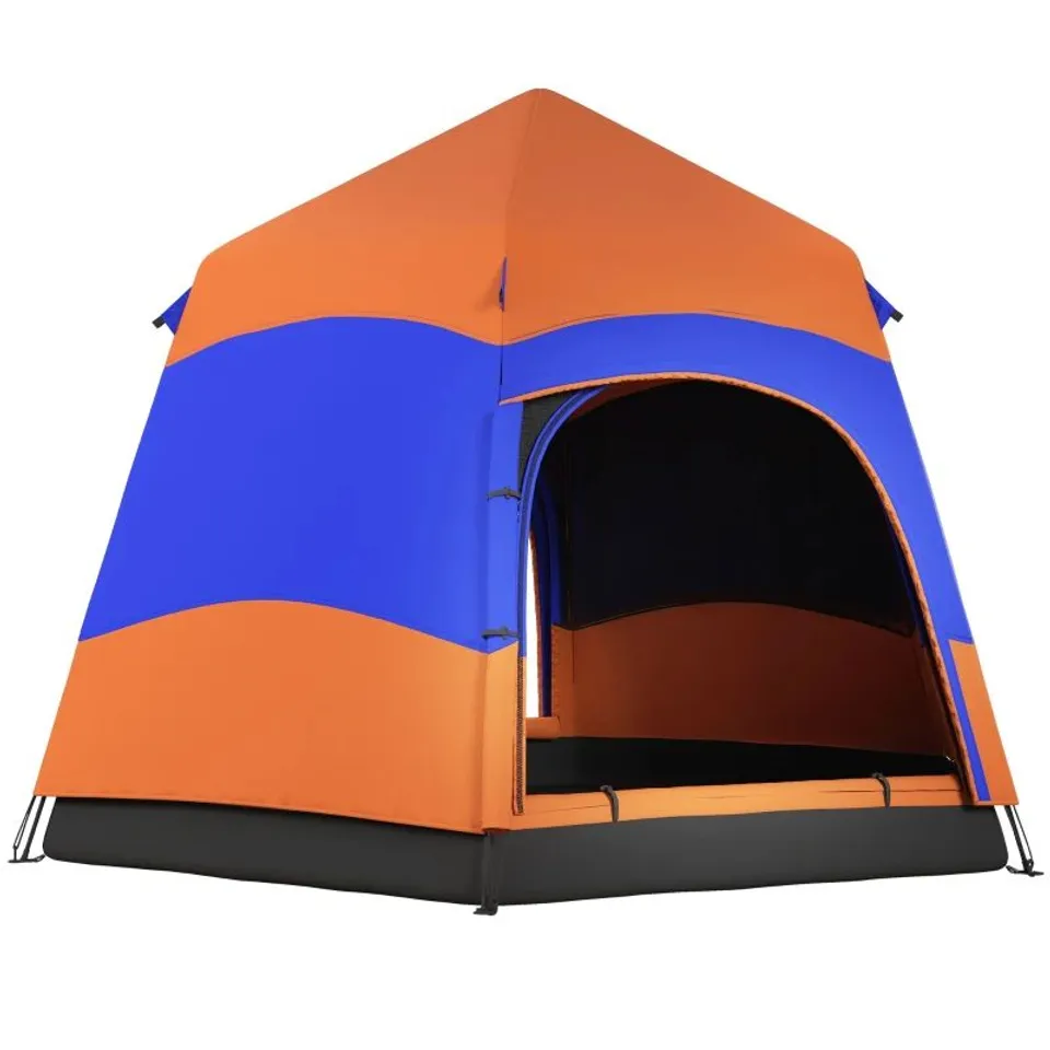 BOXED OUTSUNNY SIX MAN HEXAGON CAMPING TENT WITH HANG HOOK AND CARRY BAG - ORANGE AND BLUE (1 BOX)