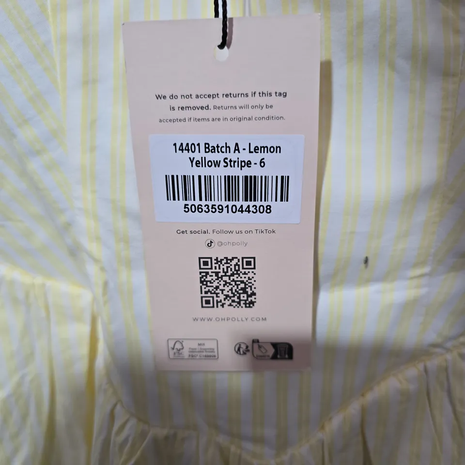 OH POLLY DRESS – YELLOW & WHITE STRIPED, UK 6 (US 2)