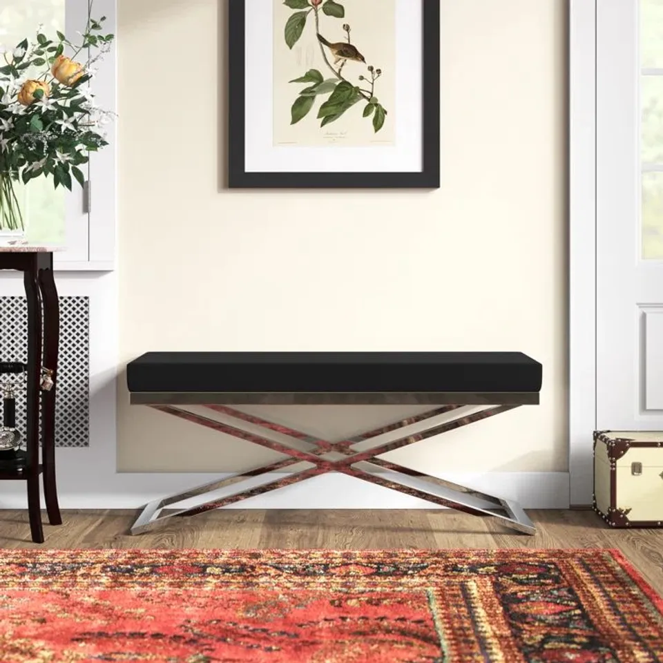 BOXED SERENA UPHOLSTERED BENCH - BLACK