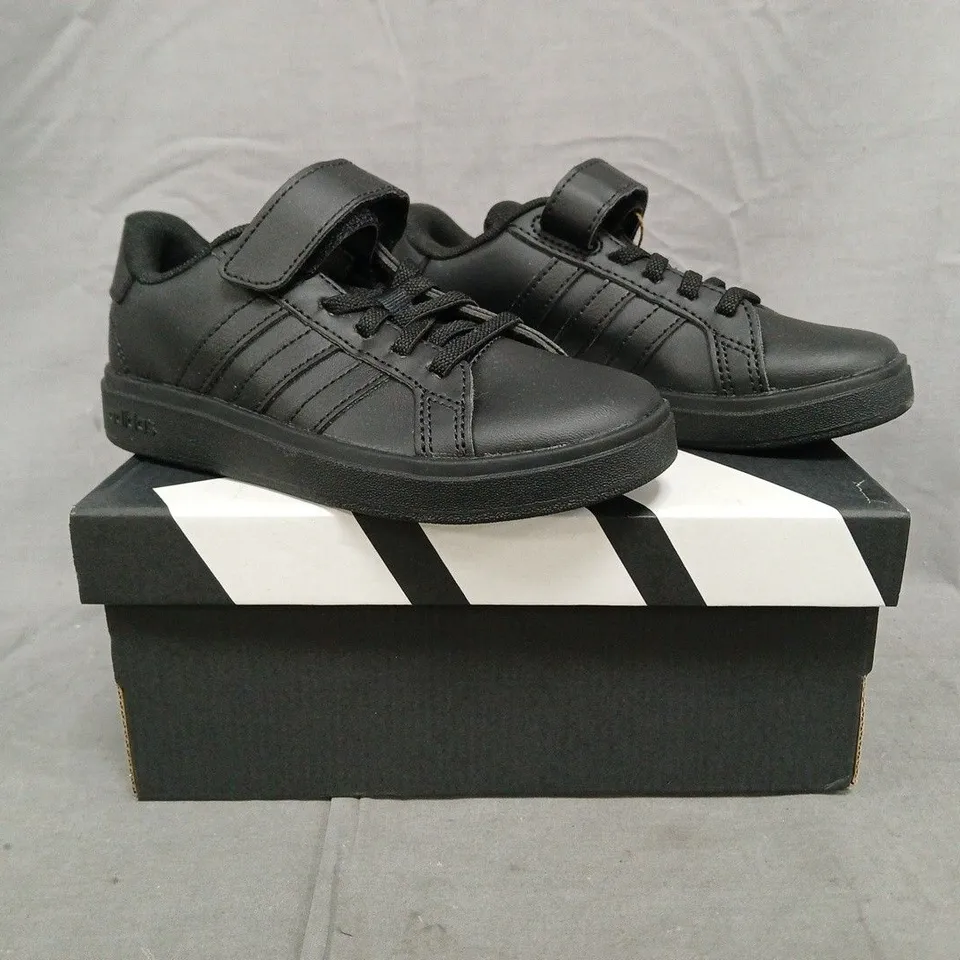 BOXED PAIR OF ADIDAS GRAND COURT 2.0 EL KID'S SHOES IN BLACK SIZE UK 11
